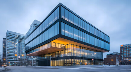 Cutting-Edge Office Building with Sleek Glass Walls and Contemporary Appeal