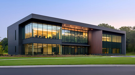 Fototapeta premium Cutting-Edge Office Building with Sleek Glass Windows and Contemporary Architecture