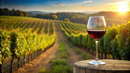 Red wine glass standing on the edge of a vineyard , vineyard, red wine, glass, alcohol, drink, beverage, vine, grapes
