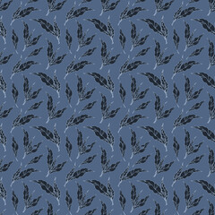 Blue floral watercolor seamless pattern for printing. Intertwining leaves and branches hand drawn. Nature botanical background design for fabric, textile, print, cover, banner and invitation.