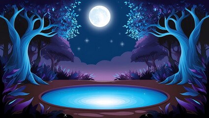 Obraz premium Enchanting Moonlit Pond in a Mystical Forest