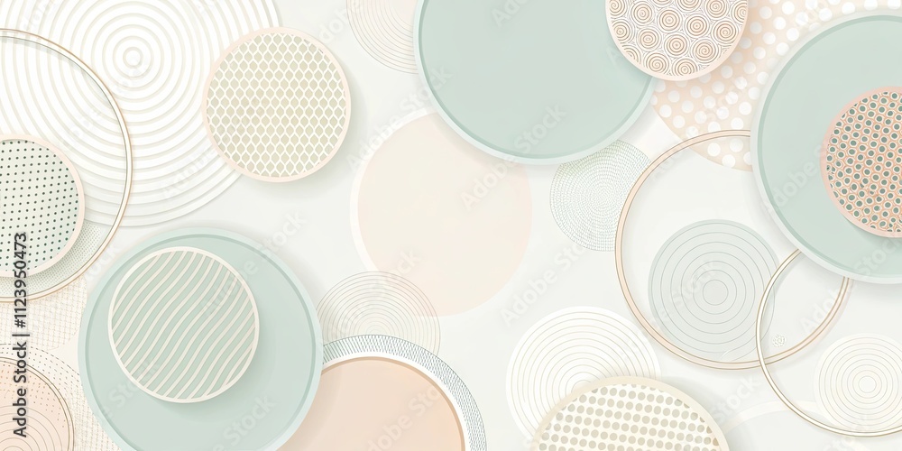 Wall mural abstract pastel circles with geometric patterns and subtle texture