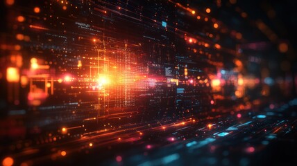 Obraz premium Abstract digital landscape with vibrant lights and data streams.