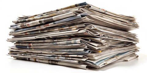 A large pile of newspapers , journalism, news, media, clutter, information overload, stack, print, headlines
