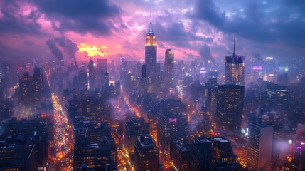 Obraz premium A vibrant city skyline at sunset, showcasing urban beauty and energy.