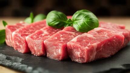 Fototapeta premium A plate of raw beef placed on a wooden board