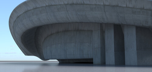 Fototapeta premium Abstract Architectural Rendering, Swirling Concrete Form Against a Minimalist Concrete Wall and Polished Floor