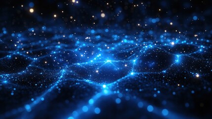 Obraz premium Abstract blue particle wave background with glowing lights.