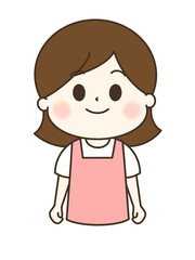 Obraz premium エプロンを着た笑顔の女性のゆるかわイラスト