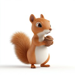 Fototapeta premium Playful squirrel holding an acorn woodland setting animated character cheerful environment close-up view nature concept