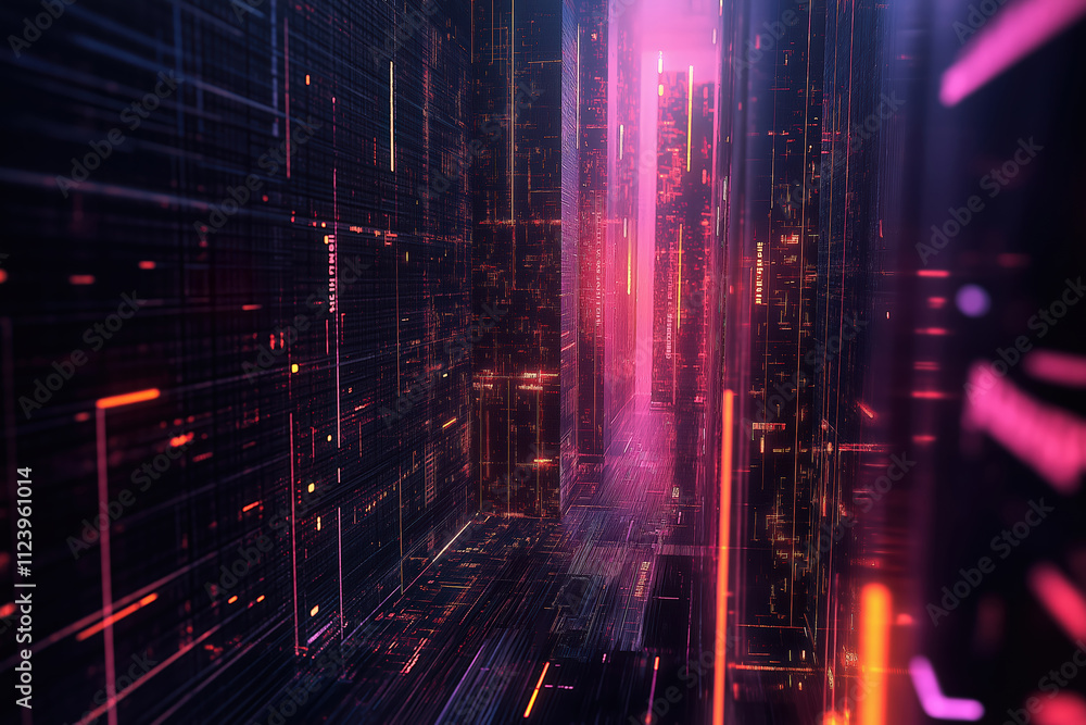Aufkleber vibrant abstract digital tunnel scene with neon colors and intricate patterns
