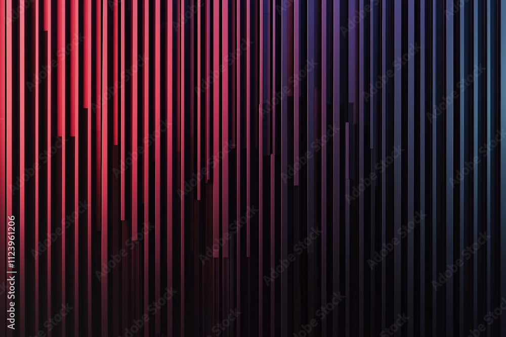 Poster vertical lines create a striking pattern of color and light in a modern setting