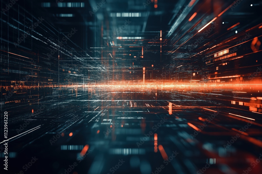 Poster digital abstract background showcasing illuminated lines and data streams