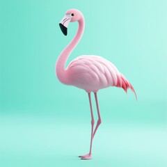 Fototapeta premium Elegant flamingo standing gracefully against a soft green background animal photography minimalist style captivating viewpoint