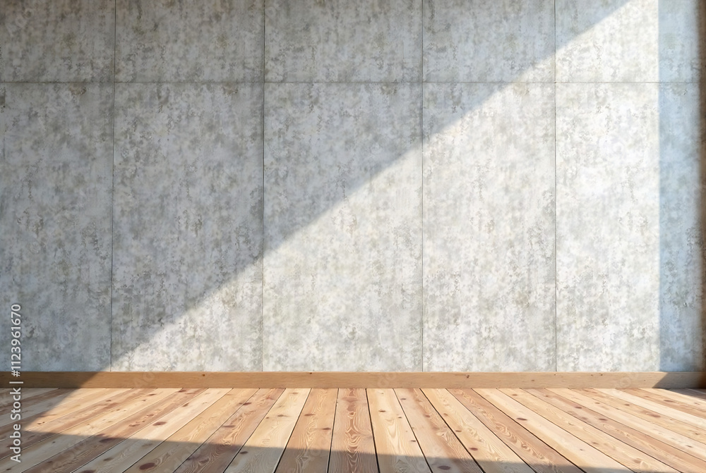 Wall mural Empty Room with Concrete Wall and Wooden Floor