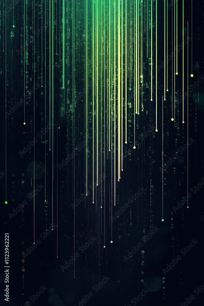 Poster abstract digital lines creating a vibrant green and black background with luminous effects