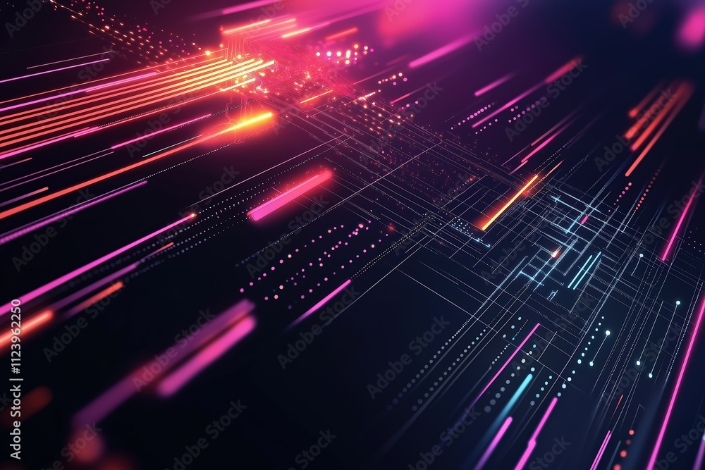 Poster vibrant digital abstract design with dynamic lines and glowing elements in modern colors