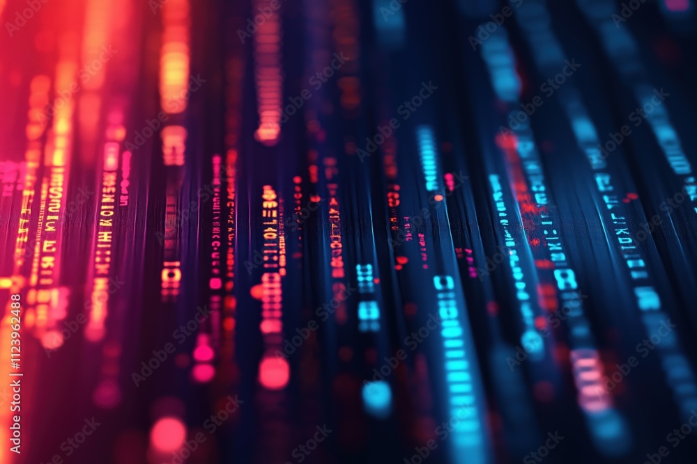 Poster colorful digital lines creating an abstract pattern of light and data in a futuristic setting