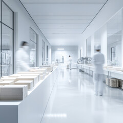 Obraz premium Working people with white uniforms walking in modern factory environment