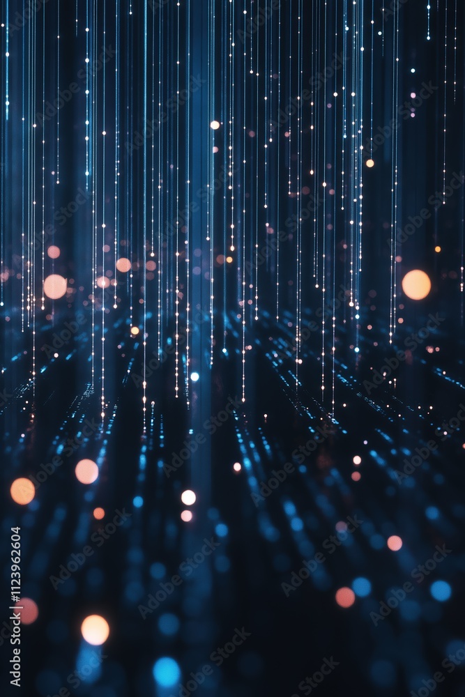 Poster colorful lights create abstract patterns in a digital environment at night