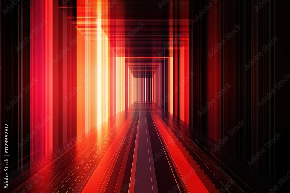Poster vibrant corridor illuminated by colorful lights creating a surreal tunnel effect in a dark setting