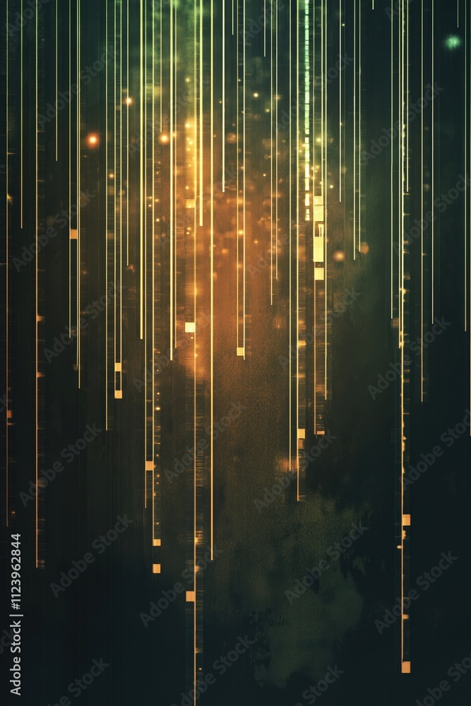 Poster beautiful golden light trails create an abstract pattern on a dark background