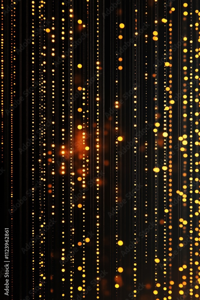 Poster golden sparkles create a mesmerizing vertical pattern against a dark background