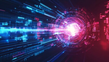 Obraz premium Futuristic Digital Tunnel Abstract Data Stream Network Technology Background