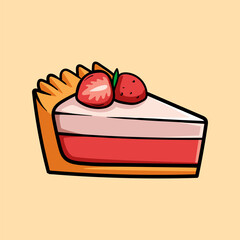 slice of strawberry pie isolated colored drawing line art style design illustration