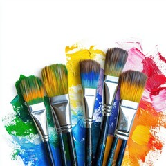 Obraz premium Colorful paintbrushes on vibrant paint strokes.