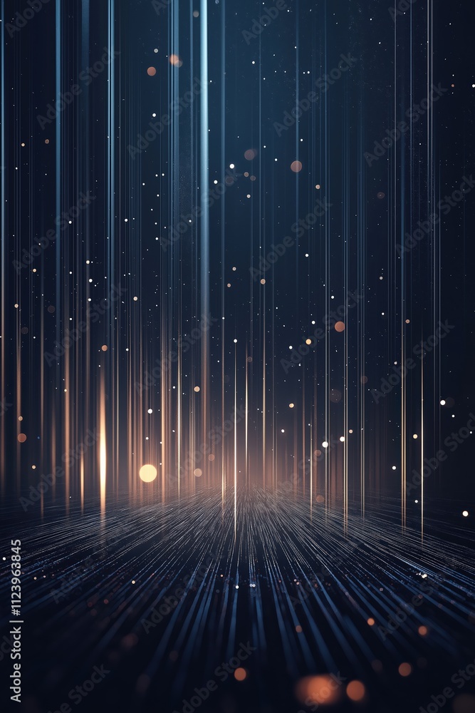 Poster bright light beams and sparkling particles create an enchanting digital atmosphere