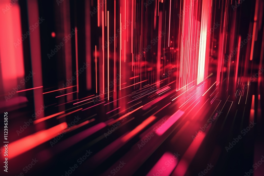 Poster dynamic abstract design with red lines creating a sense of depth and movement