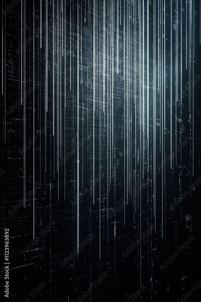 Poster abstract digital art representing falling lines in a dark environment