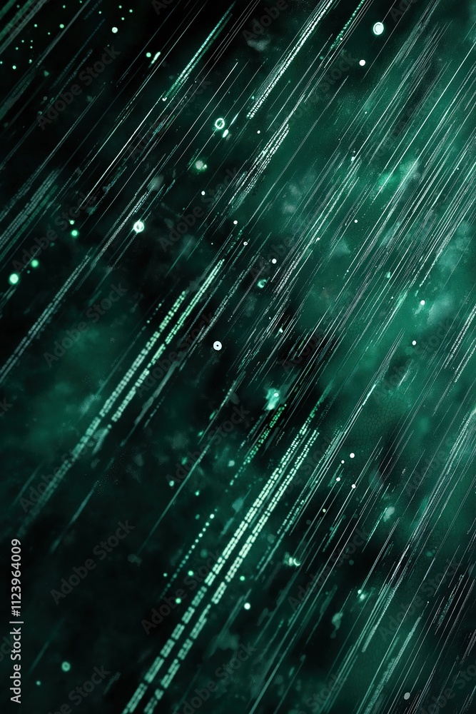 Poster digital rain in green tones creates a mesmerizing abstract pattern of light