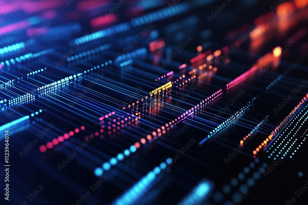 Poster colorful digital lines create an abstract visual pattern of technology and data flow