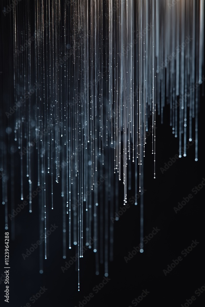 Poster light reflections create a mesmerizing cascade of droplets in an abstract setting