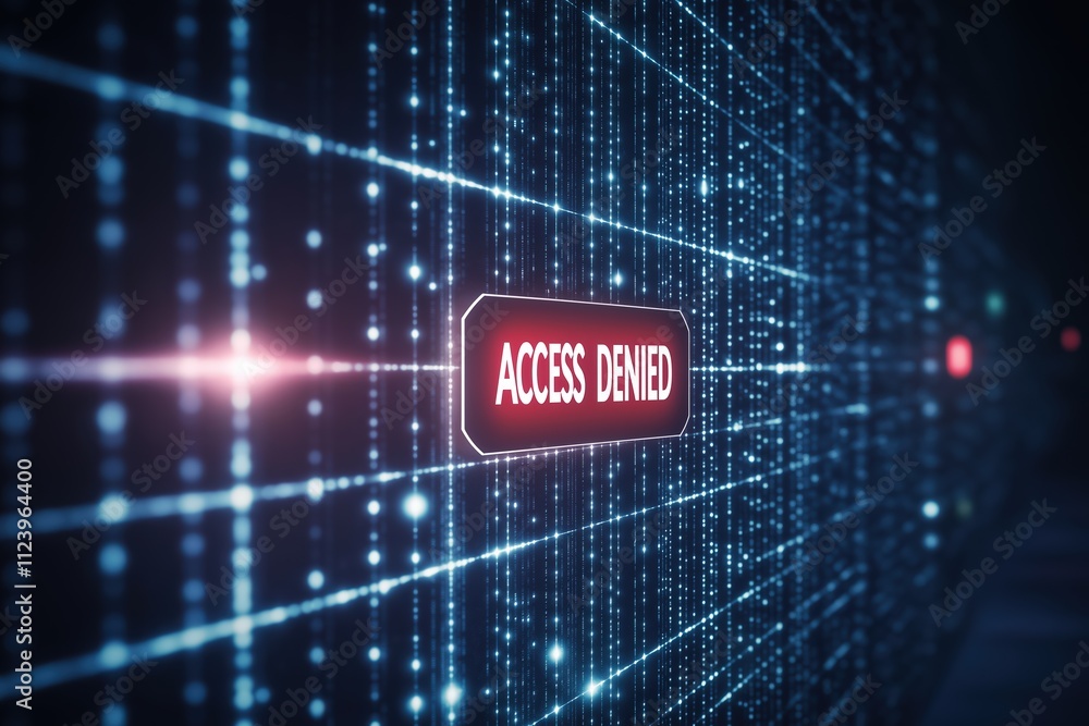 Poster access denied sign displayed on digital backdrop with data and security elements present