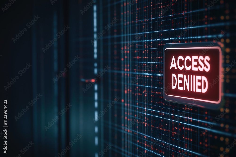 Poster digital security warning displaying access denied in a futuristic network environment