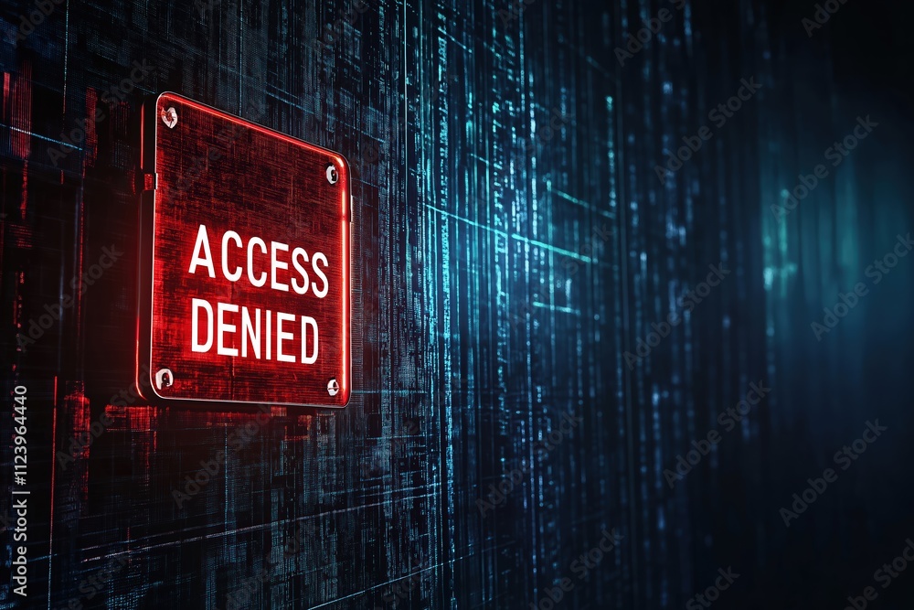 Poster secure environment features digital security warning with access denied sign illuminated