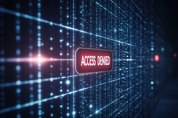 Access denied sign displayed on digital backdrop with data and security elements present