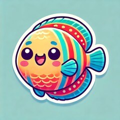 Obraz premium Cute Round Discus Fish Sticker