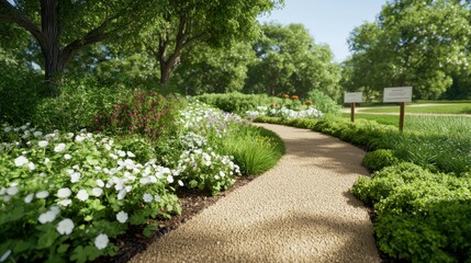 Obraz premium Exploring a vibrant herbal medicine garden with diverse plants for education and wellness in a serene natural environment