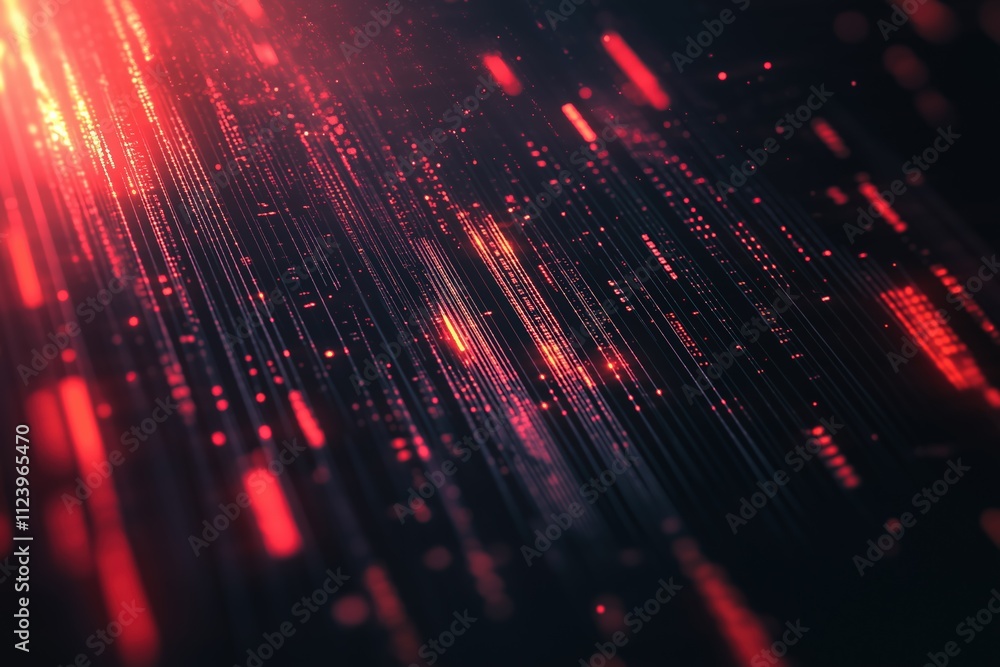 Poster digital red lines creating a vibrant abstract pattern in a dark environment