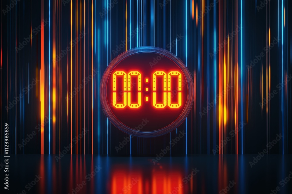 Poster countdown timer with vibrant neon colors in a modern digital design setting