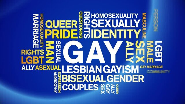 Gay animated word cloud;text design animation tag kinetic typography seamless loop.