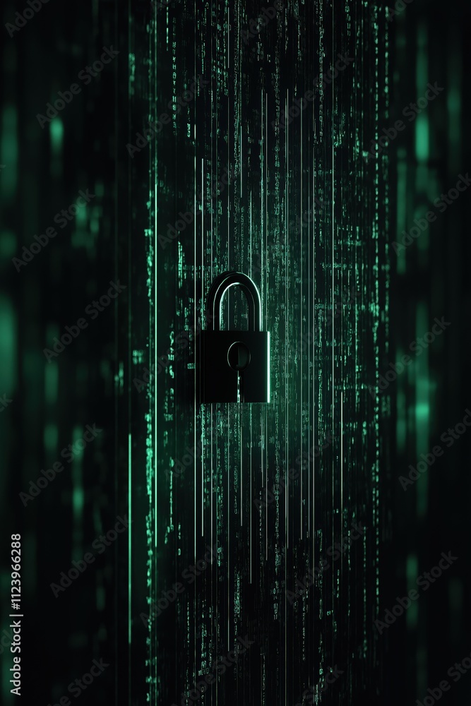 Aufkleber abstract representation of digital security featuring a padlock amidst flowing data streams