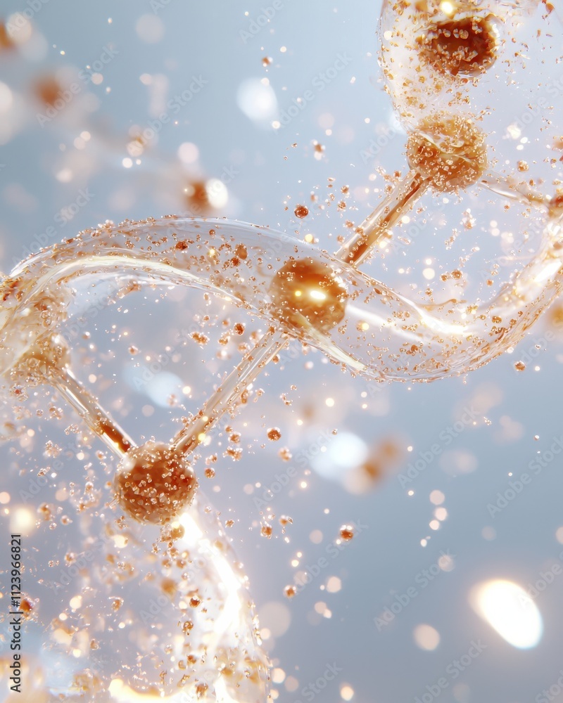 Poster Molecular structure merging of serum elements in abstract science visualization digital medium light environment close-up viewpoint
