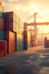 Stack of Containers Cargo Ship Import/Export in Harbor Port