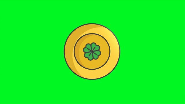 St Patrick's Coin Icon Animation On Green Screen. Ready for chroma key. 4k Animation