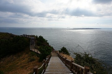 fine walkway at seaside cliff